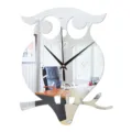 Owl acrylic mirror wall clock creative DIY home decor wall watch for living room bedroom - Silver