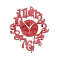 Rode acryl DIY wandklok met katten silhouet design, moderne stille spiegelklok voor kamer. - Rood