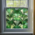 Green fan pattern static window film PVC stained glass sticker for home window decor - BL306