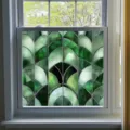 Art deco stained glass window film green geometric static cling privacy glass sticker detail view - BL307