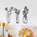 Modern 3D acrylic mirror wall stickers featuring elegant flower and vase designs for home decor. - 2mm Thick - S / Black
