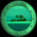 Luminous porthole fridge sticker featuring tropical island view, removable decorative home decal. - KYYG003 - Green Glow