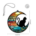 Buntglas-Stil Katze am Mond Hängeornament mit Seil und Saugnapf für Heimdekoration. - TYU404