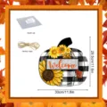 Autumn Thanksgiving wooden pumpkin hanging sign with sunflower buffalo plaid and accessories. - MZ659-Size L