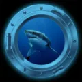 Luminous porthole wall sticker featuring a realistic great white shark design for home decor. - KYYG006 - Blue Glow
