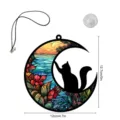 Buntglas Stil Mond Katze Hängeornament mit Saugnapf und Kordel, schöne Raumdekoration. - TYU408