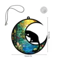 Buntglas-Stil schwarze Katze Mond Hängeornament mit Kordel und Saugnapf für Heimdekoration. - TYU409