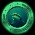 Luminous porthole wall decal featuring a realistic great white shark design, perfect for room decor. - KYYG006 - Green Glow
