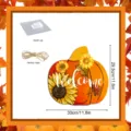 Autumn pumpkin wooden hanging sign with sunflowers and welcome text, party porch decor. - MZ660-Size L