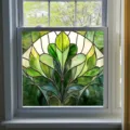 Decorative stained glass window film green leaf static cling PVC home window decor sticker - BL308