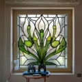 Stained glass window film decorative privacy cling floral art design for home glass window. - BL312