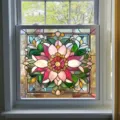 Detailed view of colorful stained glass window film with floral pattern for window glass decor. - BL328