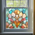 Stained glass window film detail showing colorful PVC static cling design for home decor. - BL329