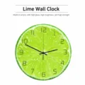 Detailed view of the acrylic lime slice wall clock surface, showing glossy texture and clear numbers. - Green