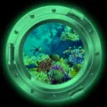 Luminous porthole wall sticker featuring marine coral reef and fish, glow in dark home decor. - KYYG007 - Green Glow