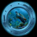 Glow underwater sea turtle porthole wall sticker 3d decal detail view ocean animal decor. - KYYG008 - Blue Glow