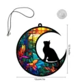 Buntglas Mond Katze Hängeornament mit Saugnapf und Lanyard für die Heimdekoration. - TYU412
