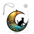 Mond Katze Buntglas Stil Hängeornament mit Saugnapf und Kordel für Heim Schlafzimmer Dekor. - TYU414