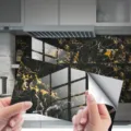 Autocollant de carrelage en marbre noir et or, décoration murale adhésive pour cuisine. - DLS037
