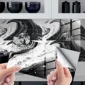 Autocollant de carreaux de marbre noir et blanc étanche film cristal épaissi décoration murale - Lot de 4 Pièces / DLS054