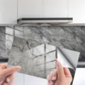 Adhésif carrelage mural effet marbre gris imperméable autocollant décoration cuisine. - Lot de 4 Pièces / DLS055