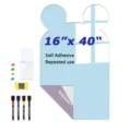 Magnetische Whiteboard Aufkleber Kinderzimmer Detail, selbstaetige Wandtafel mit Stiften und Lappen - Größe S / Stil C Hellblau