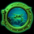 Glow in the dark sea turtle porthole wall sticker home decor detail view underwater scene design - KYYG014 - Green Glow