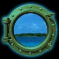 Luminous porthole window fridge sticker with ocean tropical island view for home decor. - KYYG016 - Blue Glow