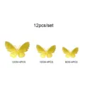 Detail view of 12pcs gold hollow butterfly wall decor set, showing 12cm, 10cm, 8cm sizes clearly. - HB013 (With Wire and Glue) / Gold