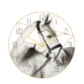 Modern minimalist horse wall clock with geometric gold lines and clear numbers for home decor. - CC017