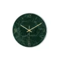 Close up of modern green marble wall clock with gold hands and minimalist numeral details. - Green Marble (CC001)
