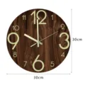 Luminous wood grain wall clock with 30cm diameter, silent movement and glowing night numbers. - Wood Grain Style (CC144)