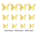 12 Pcs 3D Metallic Hollow Butterfly Wall Stickers Gold Home Wedding Party Decor 12cm 10cm 8cm - HB001 / Gold