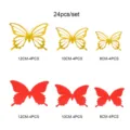 Detail view of 3D butterfly wall stickers showing sizes and color variations for home decor. - HB015 - Pack of 24 / Gold and Pearlescent Paper Red Stars