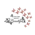 Acrylic mirror 3D butterfly wall stickers with inspirational English text quotes for home decor. - Black + Rose Gold