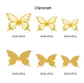 Detailed view of 24pcs 3D gold butterfly wall stickers set with assorted sizes and hollow designs. - HB015 - Pack of 24 / Gold & Pearlescent Paper Gold Star