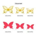 Detailed view of 3d hollow butterfly wall stickers in assorted sizes and colors set. - Gold and Pearlescent Paper Magenta
