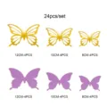 3D metallic hollow butterfly wall stickers set 24pcs gold purple home decor 8-12cm - Gold & Pearlescent Paper Light Purple