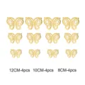 Gold hollow 3D butterfly wall stickers, 12 pieces set with 12cm, 10cm, and 8cm sizes. - HB010