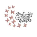 3D Acrylic Mirror Wall Sticker Butterfly Welcome Home Quotes DIY Home Decor Decal Set - Black + Rose Gold