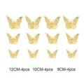 Gold 3D hollow butterfly wall stickers set, 12pcs home decor for living room bedroom wedding. - HB012