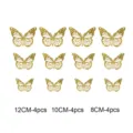 Gold 3D hollow butterfly wall stickers set, 12pcs home decor in three sizes for room. - HB011