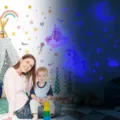 Stickers muraux phosphorescents avec licorne château et étoiles pour déco chambre d'enfant détail. - Bleu lumineux