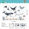 Ocean whale marine animal wall stickers size chart, children's room waterproof decor. - YGP134 (Ocean World) / Blue Luminous
