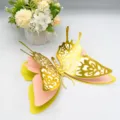 3d holle gouden vlinder muursticker meerlaags decoratieve bruiloft feest decoratie - HB033 - Stijl A / Groot: met 5 kunstparels van 12 mm
