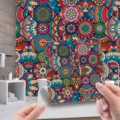 Carta da parati colorata mandala adesiva per piastrelle decorazione murale cucina e bagno. - LA002