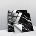 Vue détaillée de l'autocollant de carreau de cristal marbre noir et blanc élégant. - 10x10cm 10 Pièces / TS228