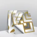 Detail view of crystal porcelain tile sticker featuring marble and gold geometric pattern. - TS239