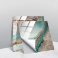 Sticker de carrelage en cristal marbre turquoise et or, autocollant mural et sol imperméable. - TS248 / 15x15cm