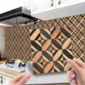 Self-adhesive wood grain tile sticker, geometric pattern retro wall sticker for home kitchen decor. - WDT015